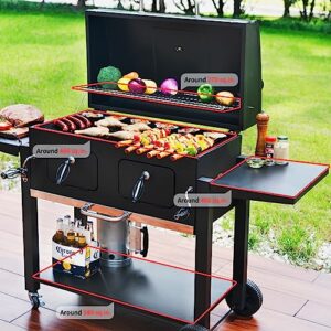 Charcoal Grill Outdoor BBQ Grill, Extra Large Cooking Area 794 Square Inches with Two Individual & Adjustable Charcoal Tray, Foldable Side Tables for Outdoor Cooking Backyard Camping Picnics By DNKMOR