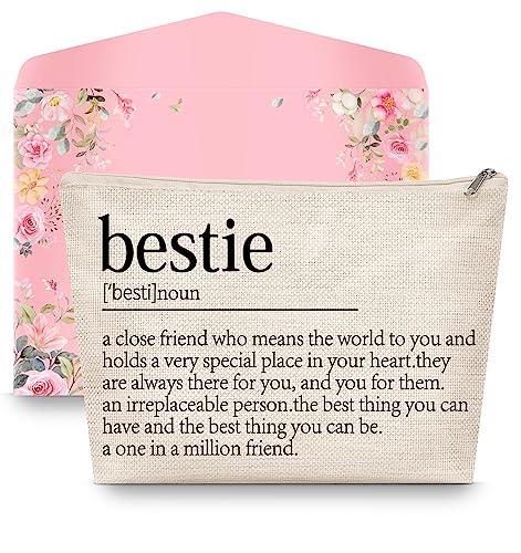 LISEVO Bestie Gifts for Women, Besties Makeup Bag Gift, Cute BestFriend Make Up Bag Presents, Handmade Friendship Cosmetic Bags for Graduation Birthday Valentine Women's Day Easter Christmas