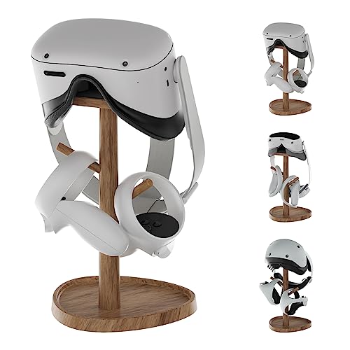 HiBloks VR Stand Accessories, Wooden Headset Display Holder & Touch Controller Mount Station for Meta Quest 2, PSVR 2, Valve Index, HP Reverb G2, Pico 4 and More (Acacia Wood)