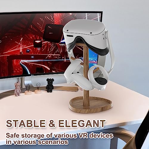 HiBloks VR Stand Accessories, Wooden Headset Display Holder & Touch Controller Mount Station for Meta Quest 2, PSVR 2, Valve Index, HP Reverb G2, Pico 4 and More (Acacia Wood)