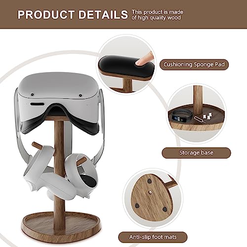 HiBloks VR Stand Accessories, Wooden Headset Display Holder & Touch Controller Mount Station for Meta Quest 2, PSVR 2, Valve Index, HP Reverb G2, Pico 4 and More (Acacia Wood)