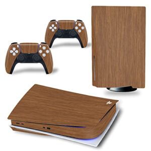 roipin for playstation 5 disc skin - including ps5 controller skin and ps5 console skin, shell skin for ps5 console disc version(wood grain)