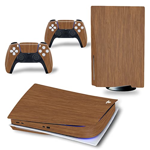 ROIPIN for Playstation 5 Disc Skin - Including PS5 Controller Skin and PS5 Console Skin, Shell Skin for PS5 Console Disc Version(Wood Grain)