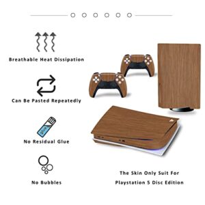 ROIPIN for Playstation 5 Disc Skin - Including PS5 Controller Skin and PS5 Console Skin, Shell Skin for PS5 Console Disc Version(Wood Grain)