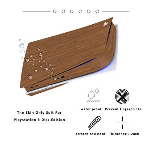 ROIPIN for Playstation 5 Disc Skin - Including PS5 Controller Skin and PS5 Console Skin, Shell Skin for PS5 Console Disc Version(Wood Grain)