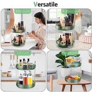 360 Rotating Makeup Organizer for Vanity - Spinning Bathroom Organizer Countertop, Large Storage Cosmetic Display Tray, Make Up Counter Shelf for Perfumes, Skincare Lotions, Lipsticks (2 Tiers, Green)