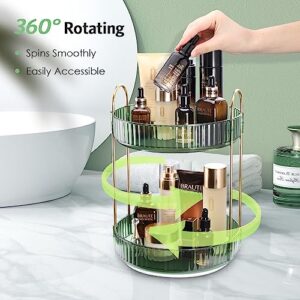 360 Rotating Makeup Organizer for Vanity - Spinning Bathroom Organizer Countertop, Large Storage Cosmetic Display Tray, Make Up Counter Shelf for Perfumes, Skincare Lotions, Lipsticks (2 Tiers, Green)