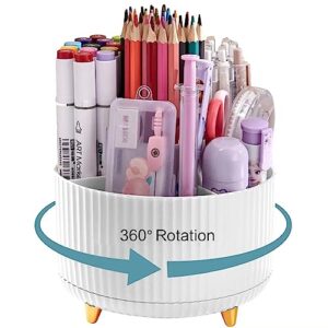 xdrelec 360 degree rotating pen holder, pencil holder for desk, office desk organizers and accessories, pencil cup, pen organizer，office organization and storage (white)