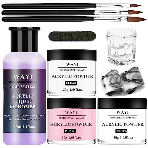 Acrylic Nail Kit - 3PCS 30g Acrylic Powder and 58ml Acrylic Liquid Monomer Set Acrylic Professional Nails Art Kit for Beginners Acrylic Nail Powder Nail Forms Brush Home DIY Extension Carving