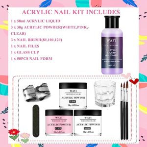 Acrylic Nail Kit - 3PCS 30g Acrylic Powder and 58ml Acrylic Liquid Monomer Set Acrylic Professional Nails Art Kit for Beginners Acrylic Nail Powder Nail Forms Brush Home DIY Extension Carving