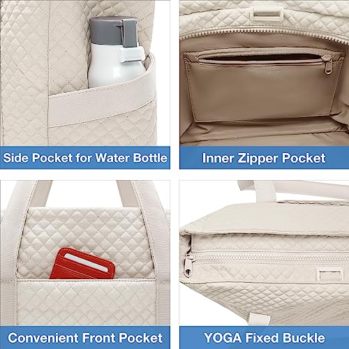 BAGSMART Large Tote Bag For Women, Shoulder Bag With Yoga Mat Buckle For Gym,Work,Travel,School,College(Beige, Large)