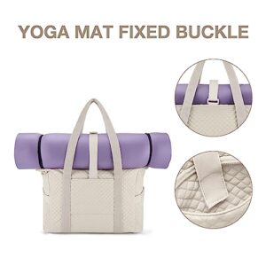 BAGSMART Large Tote Bag For Women, Shoulder Bag With Yoga Mat Buckle For Gym,Work,Travel,School,College(Beige, Large)