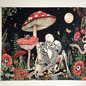FEFURS Mushroom Skull Floral Tapestry,Skeleton Floral Tapestries Moon Garden Tapestry Mushroom Plants Tapestry Wall Hanging Wall Tapestry for Bedroom aesthetic (29x38 Inches)