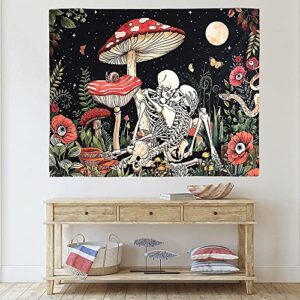 FEFURS Mushroom Skull Floral Tapestry,Skeleton Floral Tapestries Moon Garden Tapestry Mushroom Plants Tapestry Wall Hanging Wall Tapestry for Bedroom aesthetic (29x38 Inches)