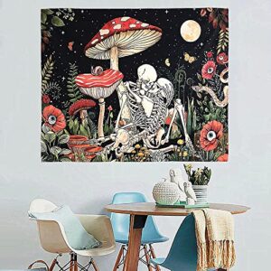 FEFURS Mushroom Skull Floral Tapestry,Skeleton Floral Tapestries Moon Garden Tapestry Mushroom Plants Tapestry Wall Hanging Wall Tapestry for Bedroom aesthetic (29x38 Inches)