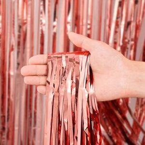 Kipommic 3 Pack Foil Fringe Backdrop Curtains - Rose Gold Tinsel Streamers for Birthday, Graduation Baby Shower Gender Reveal Disco Bachelorette Party Decorations