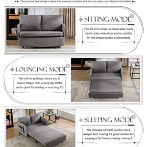 Pull Out Futon Sofa Bed, Convertible Small Loveseat Sleeper with Storage Drawer, 3 in 1 Futon Couch with Removable Pocket and 2 Pillows, Modern Love Seat for Living Room, Guest Room, Deep Grey