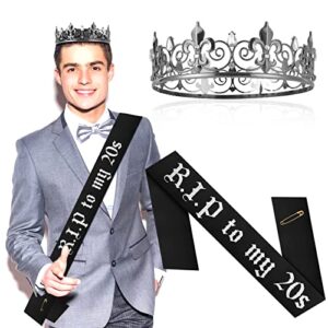 smaodsgn 2 pieces 30th birthday sash and crown for men rip 20s birthday decorations happy 30th birthday decorations for men birthday king crown for men adult silver