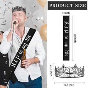 SMAODSGN 2 Pieces 30th Birthday Sash and Crown for Men Rip 20s Birthday Decorations Happy 30th Birthday Decorations for Men Birthday King Crown for Men Adult Silver