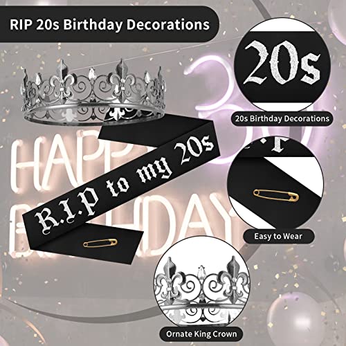 SMAODSGN 2 Pieces 30th Birthday Sash and Crown for Men Rip 20s Birthday Decorations Happy 30th Birthday Decorations for Men Birthday King Crown for Men Adult Silver