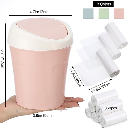 Zhehao 8 Pcs Plastic Mini Wastebasket Trash Can with Swing Lid and 360 Trash Bags Desktop Small Waste Garbage Bin Countertop Tiny Vanity Tabletop Waste Paper Basket for Home, Office, Bedroom, Kitchen