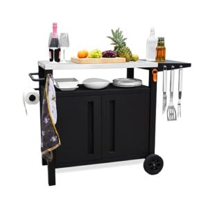 emberli xl grill cart outdoor with storage - modular bbq cart, bar patio kitchen island prep stand cabinet