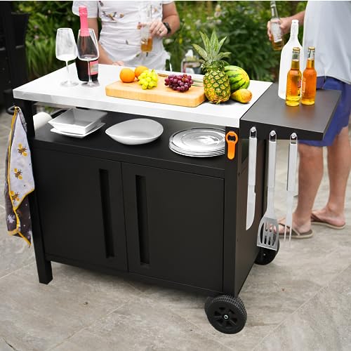 EMBERLI XL Grill Cart Outdoor with Storage - Modular BBQ Cart, Bar Patio Kitchen Island Prep Stand Cabinet