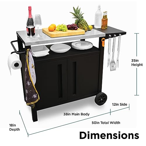 EMBERLI XL Grill Cart Outdoor with Storage - Modular BBQ Cart, Bar Patio Kitchen Island Prep Stand Cabinet