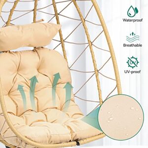 YITAHOME Hanging Egg Chair with Stand Swing Chair Wicker Indoor Outdoor Hammock Egg Chair with Cushions 330lbs for Patio, Bedroom, Garden and Balcony, Beige