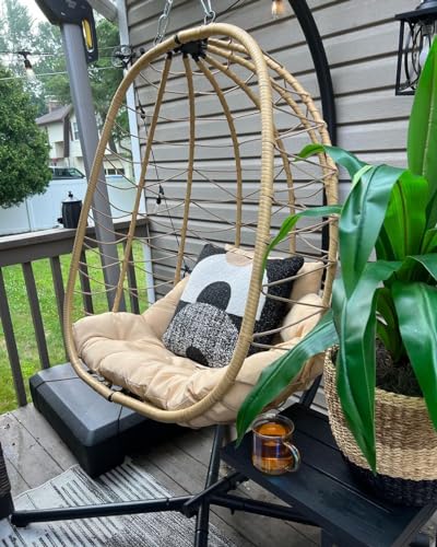 YITAHOME Hanging Egg Chair with Stand Swing Chair Wicker Indoor Outdoor Hammock Egg Chair with Cushions 330lbs for Patio, Bedroom, Garden and Balcony, Beige