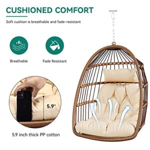 YITAHOME Hanging Egg Chair Swing Chair Outdoor Patio Wicker Chair Swing Hammock Egg Chairs with Cushion 330lbs for Patio, Bedroom, Garden and Balcony, Beige(Stand not Included)