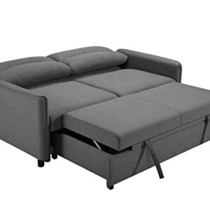 ERYE 3-in-1 Tufted Futon Loveseat Convertible Sleeper Bed W/Pull Out Sleep Daybed, Functional Reclining Backrest Love Seat Sofa & Couch for Living Room Sofabed, Queen, Grey W/ 2 Pillows