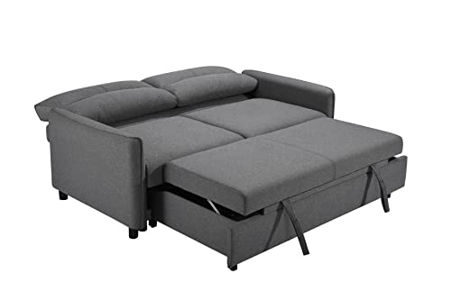 ERYE 3-in-1 Tufted Futon Loveseat Convertible Sleeper Bed W/Pull Out Sleep Daybed, Functional Reclining Backrest Love Seat Sofa & Couch for Living Room Sofabed, Queen, Grey W/ 2 Pillows