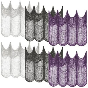 riare 6 pack halloween creepy cloth 30 x 75 inch- spooky scary fabric black gauze cloth for halloween party haunted house home wall doorway outdoors decoration(2 black, 2 purple, 2 white)