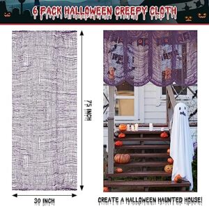 Riare 6 Pack Halloween Creepy Cloth 30 x 75 Inch- Spooky Scary Fabric Black Gauze Cloth for Halloween Party Haunted House Home Wall Doorway Outdoors Decoration(2 Black, 2 Purple, 2 White)