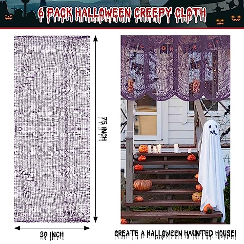 Riare 6 Pack Halloween Creepy Cloth 30 x 75 Inch- Spooky Scary Fabric Black Gauze Cloth for Halloween Party Haunted House Home Wall Doorway Outdoors Decoration(2 Black, 2 Purple, 2 White)