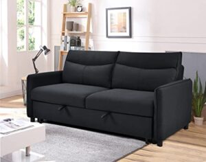 erye 3-in-1 tufted futon loveseat convertible sleeper bed w/pull out sleep daybed, functional reclining backrest love seat sofa & couch for living room sofabed, queen, black w/ 2 pillows