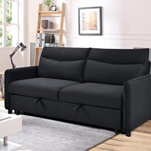 ERYE 3-in-1 Tufted Futon Loveseat Convertible Sleeper Bed W/Pull Out Sleep Daybed, Functional Reclining Backrest Love Seat Sofa & Couch for Living Room Sofabed, Queen, Black W/ 2 Pillows