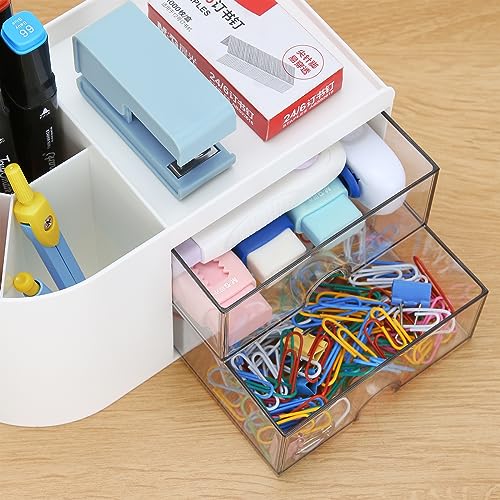 LETURE Desk Organizer Office Supplies Caddy with Pencil Holder and Drawer for Desktop Accessories, Business Card/Pen/Pencil/Mobile Phone/Stationery Holder Storage Box (White)