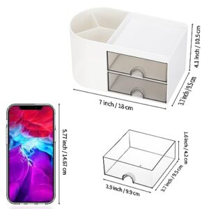 LETURE Desk Organizer Office Supplies Caddy with Pencil Holder and Drawer for Desktop Accessories, Business Card/Pen/Pencil/Mobile Phone/Stationery Holder Storage Box (White)