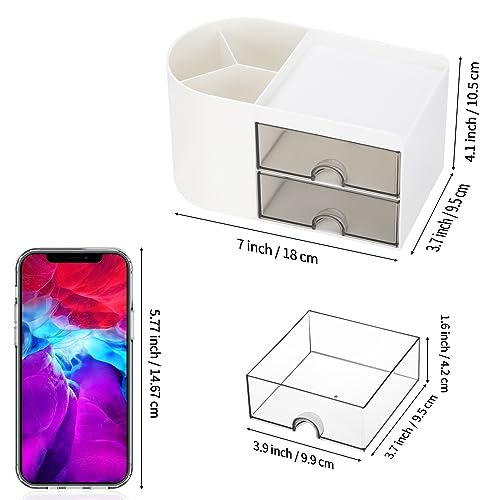 LETURE Desk Organizer Office Supplies Caddy with Pencil Holder and Drawer for Desktop Accessories, Business Card/Pen/Pencil/Mobile Phone/Stationery Holder Storage Box (White)