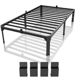 superay 14 inch metal twin bed frame with mattress slide stopper - single black basic anti squeak steel slats platform, easy assembly heavy duty noise free bedframes, no box spring needed