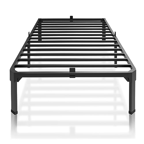 Superay 14 Inch Metal Twin Bed Frame with Mattress Slide Stopper - Single Black Basic Anti Squeak Steel Slats Platform, Easy Assembly Heavy Duty Noise Free Bedframes, No Box Spring Needed