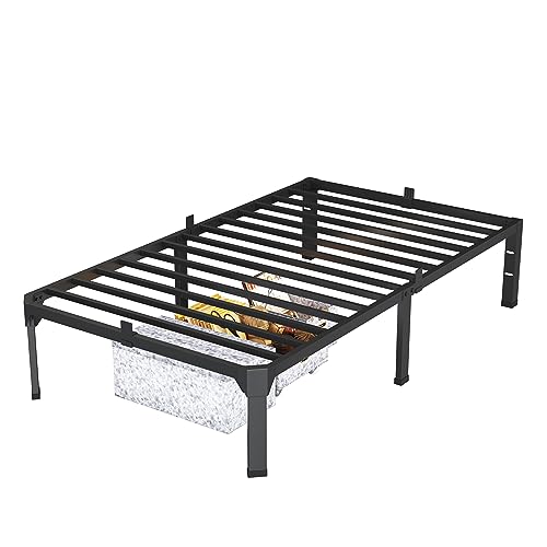 Superay 14 Inch Metal Twin Bed Frame with Mattress Slide Stopper - Single Black Basic Anti Squeak Steel Slats Platform, Easy Assembly Heavy Duty Noise Free Bedframes, No Box Spring Needed