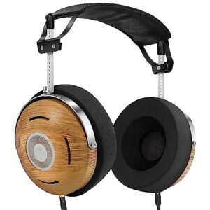 okcsc open-back headphone for studio 50mm driver horn hifi audiophile headphones classic wooden vintage style over ear headset with dual 3.5mm audio cable, ash headphone open-back headset