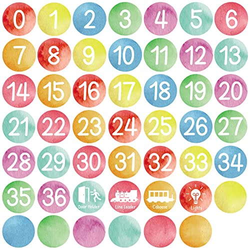 48PCS Watercolor Numbers Stickers Classroom Decorations Colorful Mini Dots Number Spot Markers Stickers Watercolor Classroom Labels Accents Cutouts for Preschool Elementary School Floor Decoration