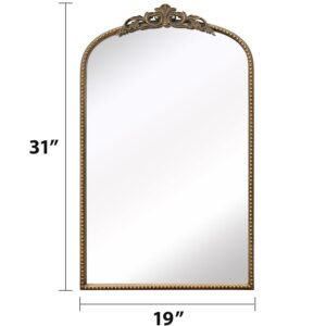 Micasso Antique French Vintage Mirror, 31"x19" Ornate Gold Arch Wall Mirror Metal Iron Framed Mirror for Bathroom, Living Room, Bedroom, and Fireplace