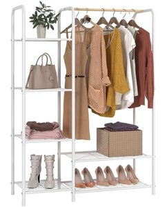 tzamli clothing rack with 6 shelves, heavy duty clothes rack garment rack with hanging rod, free-standing closet organizer storage shelf (white-6 tier)