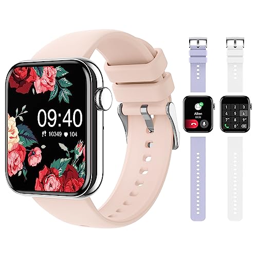 Smart Watches For Women, Bluetooth Call(Answer/Make Calls) Push Notifications For Android Iphones,Fitness Tracker Watch With Heart Rate,Pedometer,Voice Control,Waterproof (Pink+Lavender+White)