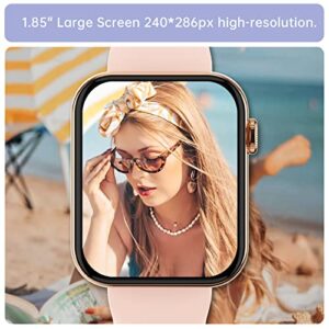 Smart Watches For Women, Bluetooth Call(Answer/Make Calls) Push Notifications For Android Iphones,Fitness Tracker Watch With Heart Rate,Pedometer,Voice Control,Waterproof (Pink+Lavender+White)